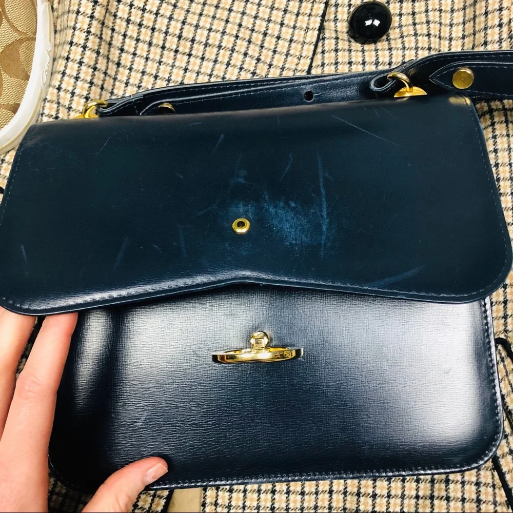 GUCCI navy blue gold vintage envelope small purse - Picture 6 of 8